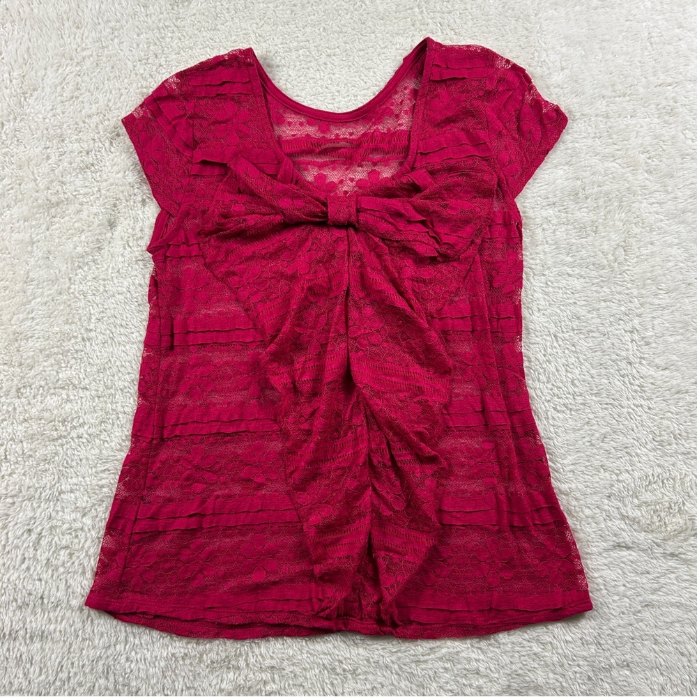 Chic Lace Bow Blouse - Vibrant Pink